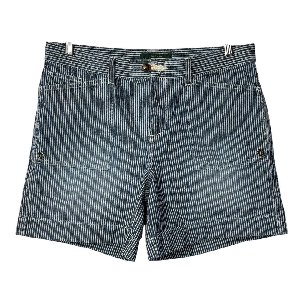 LRL Lauren Jeans Co. Ralph Lauren Stripe Denim Shorts Blue‎ Women Size 10